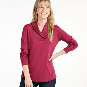L.L.Bean Pullover Long-Sleeve Shawl Cross Collar Interlock Knit Slightly Fitted